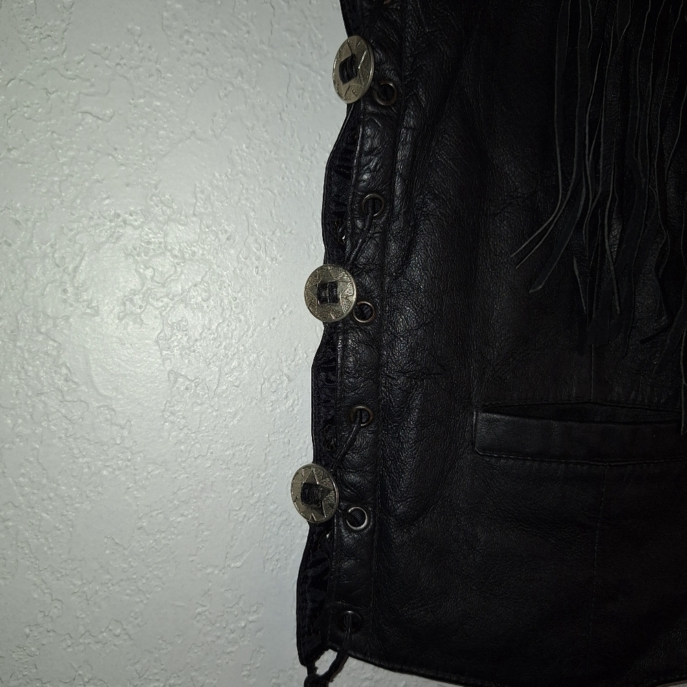 Diamond Plate Genuine Leather Women's Size Medium Motorcycle Vest Fringe,Pockets - Picture 5 of 12